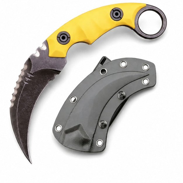 18635-main-white-clean Karambit-Messer, D2-Stahl + Nylon-Fiberglas-Griff, Outdoor-Klauenmesser mit Kydex-Scheide, Edc-Gelb