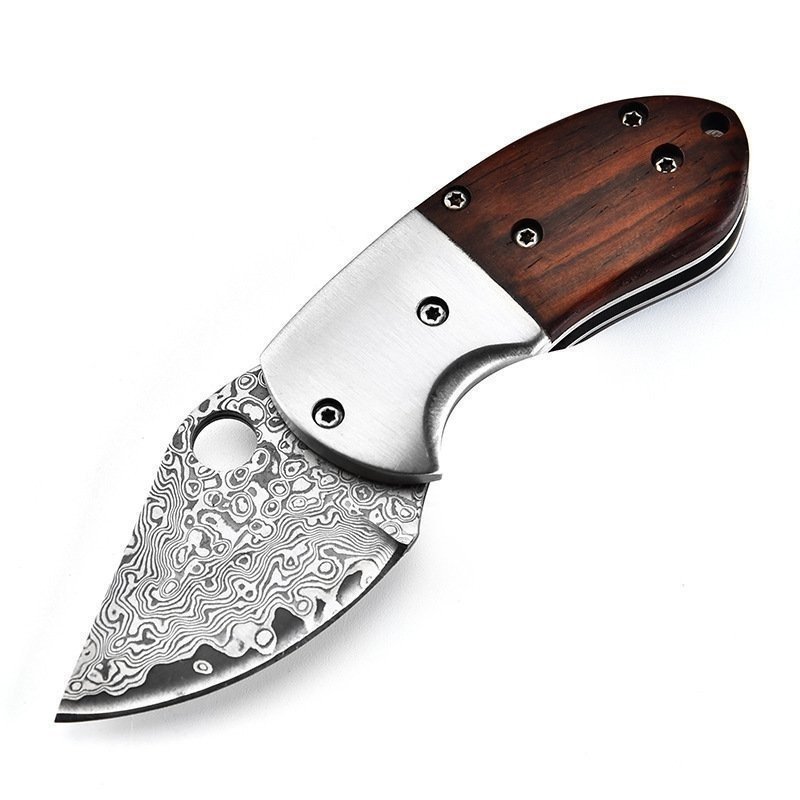 20003-main-white-clean Mini-Mantis-Messer, Klappmesser aus Damaststahl, Holzgriff, Taschenmesser, tragbar, Auspacken